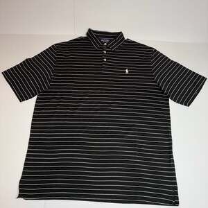 Polo Golf Ralph Lauren Men's Size L Striped Pima Cotton Polo Shirt Black/White